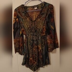 BoHo Ladies Top, Size M, elastic waistband, Vintage style by Pyamid Collection